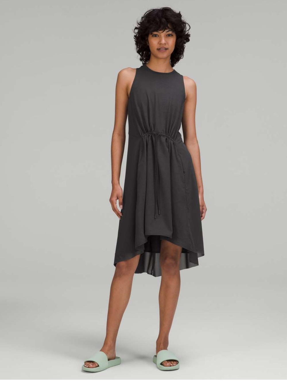 lululemon athletica Mesh Overlay High Neck Graphite Grey Drawstring Dress
